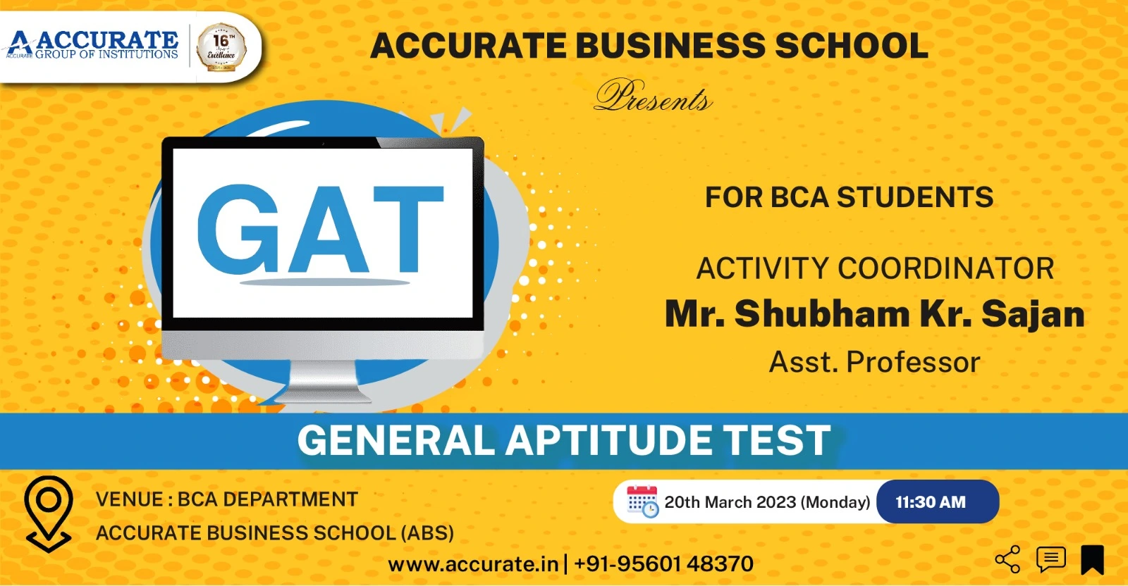 General Aptitutd Test for BCA Students on March 20, 2023