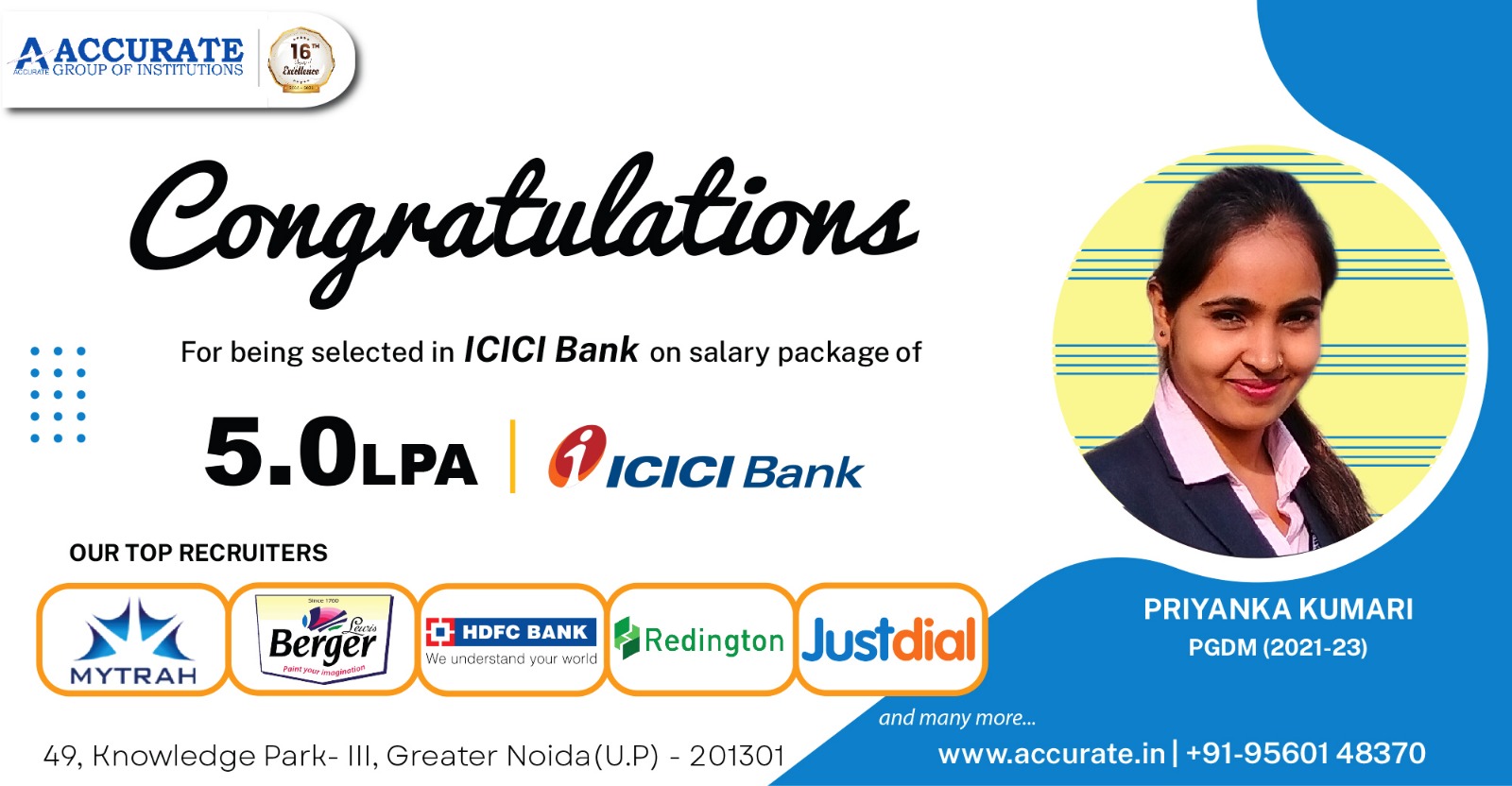 Priyanka Kumari Selected by ICICI Bank