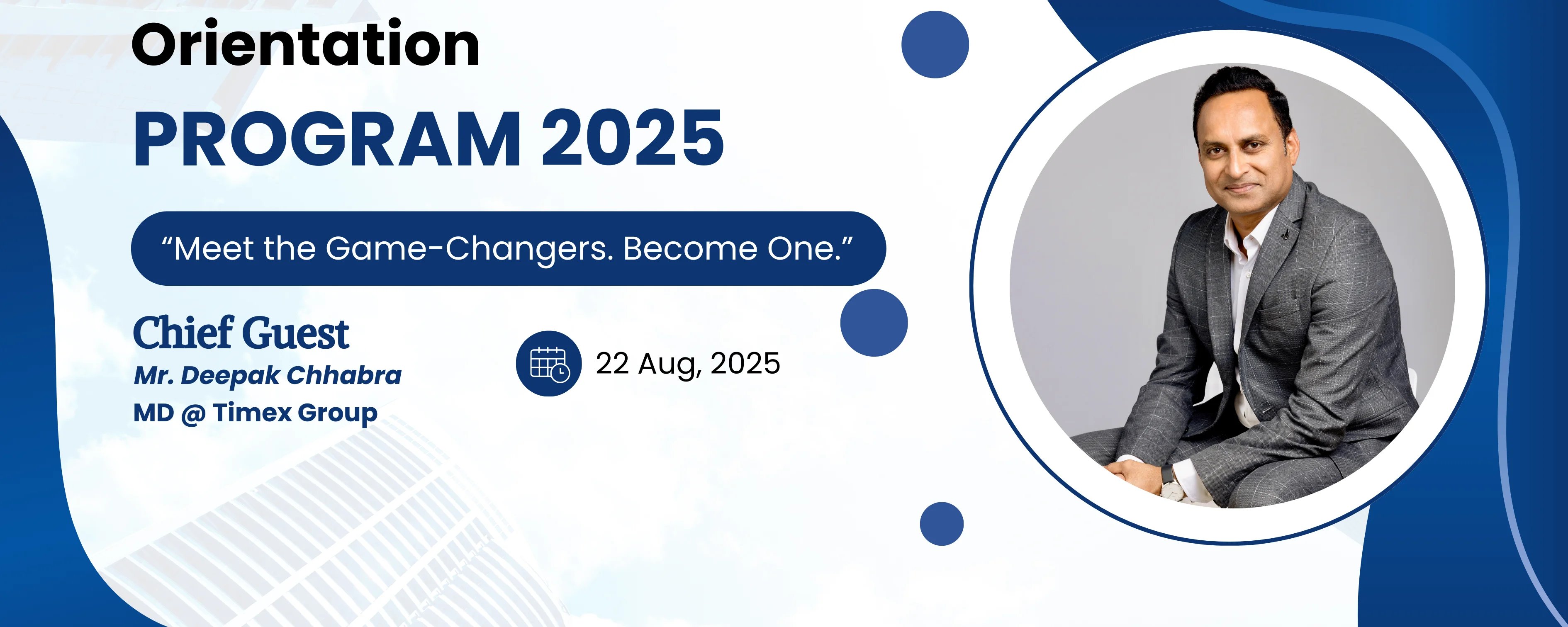 Udaan Orientation Program 2K25 Chief Guest Mr Deepak Chhabra