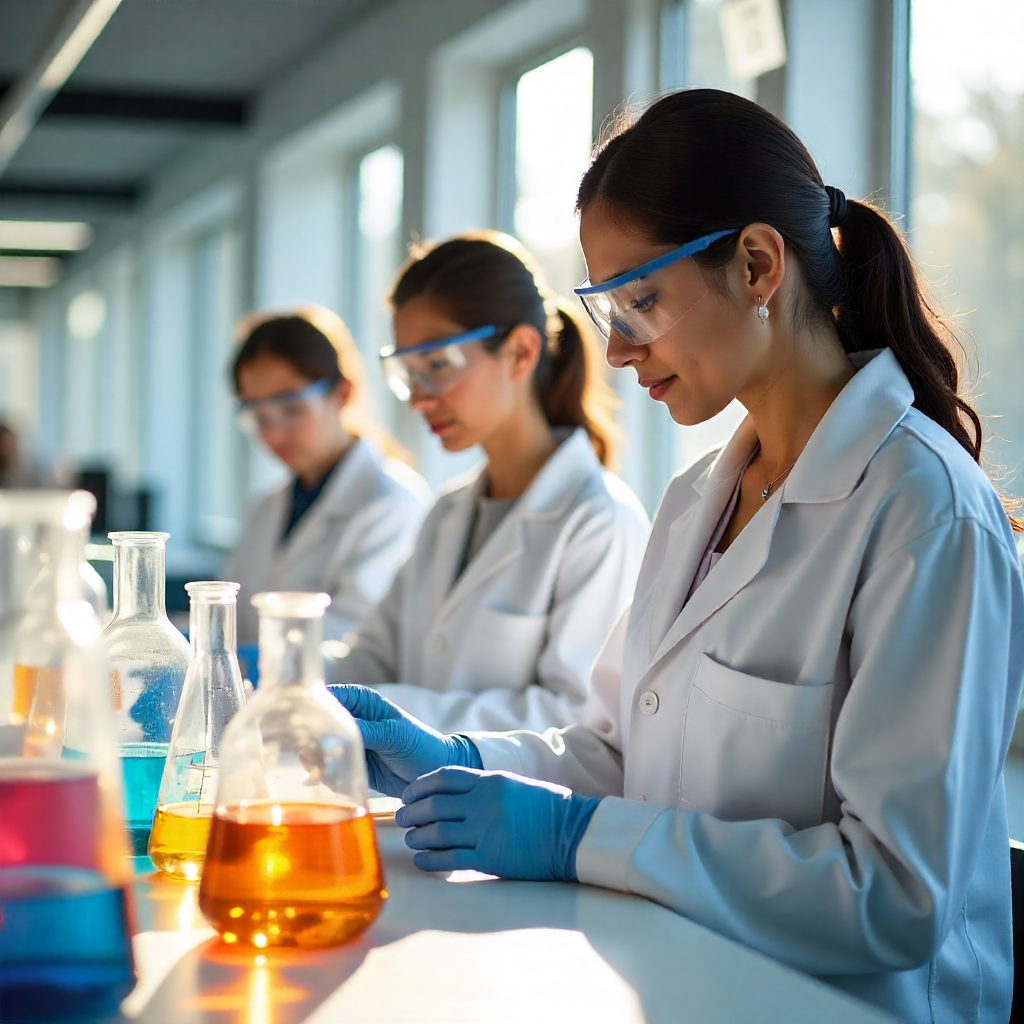 Pharmacy professionals working in lab
