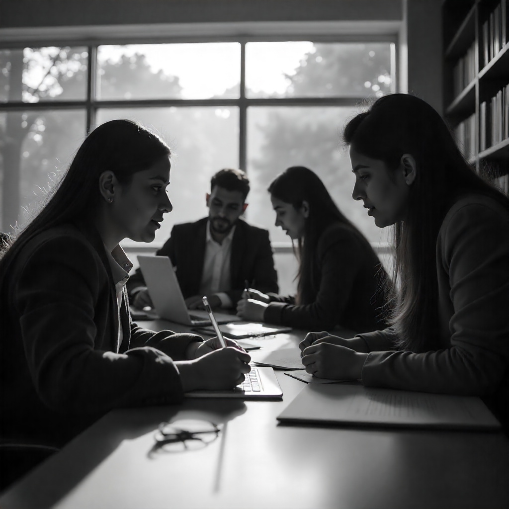 Professionals networking at business event