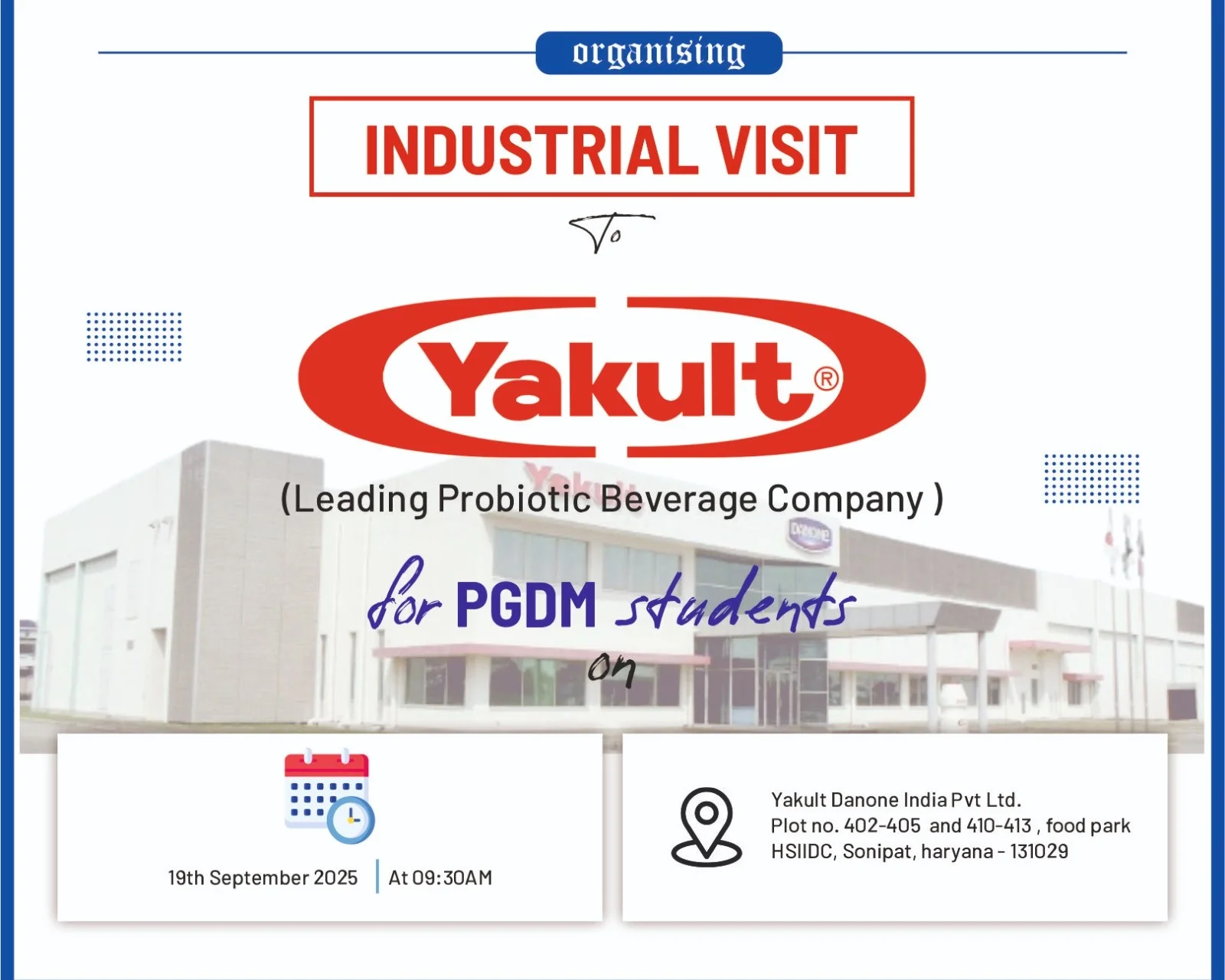 Yakult Industrial Visit: Enhancing Practical Learning for PGDM Students