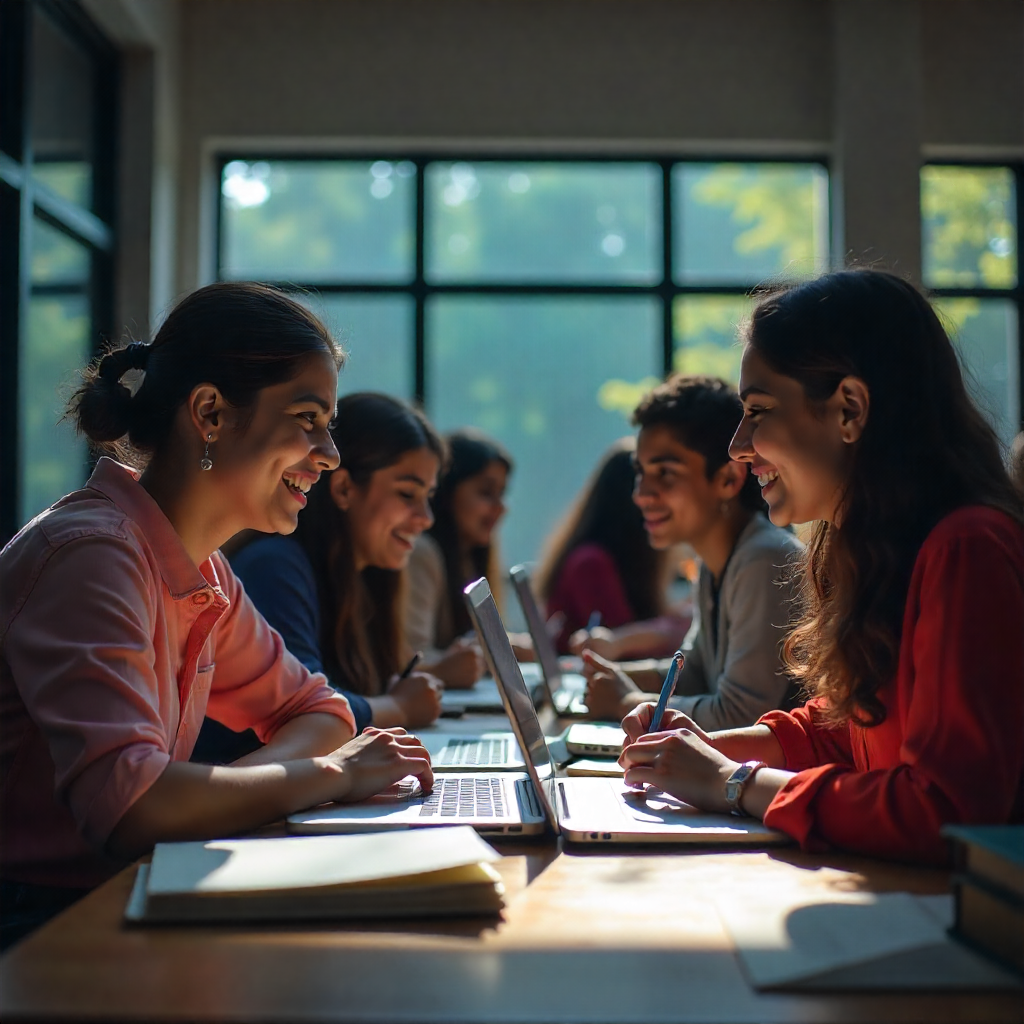 Commerce students in discussion