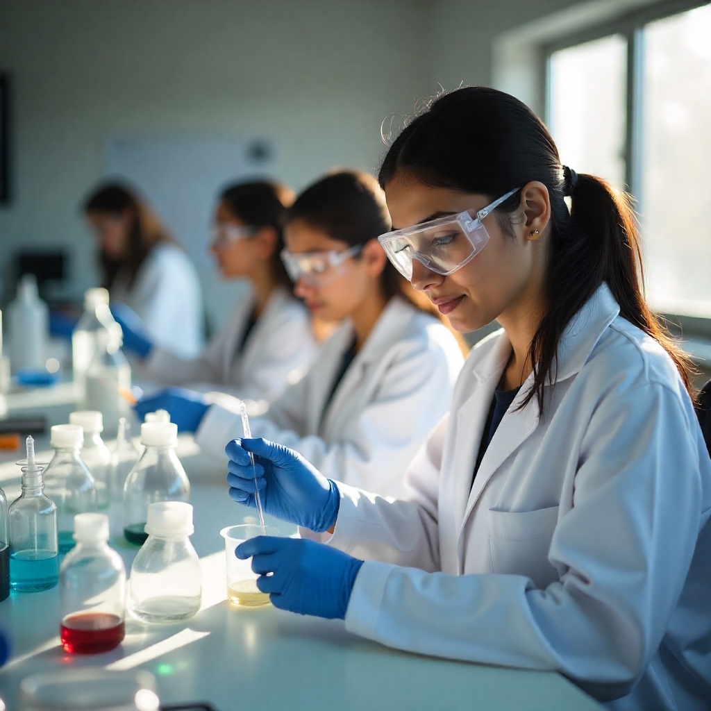 Pharmacy students in laboratory
