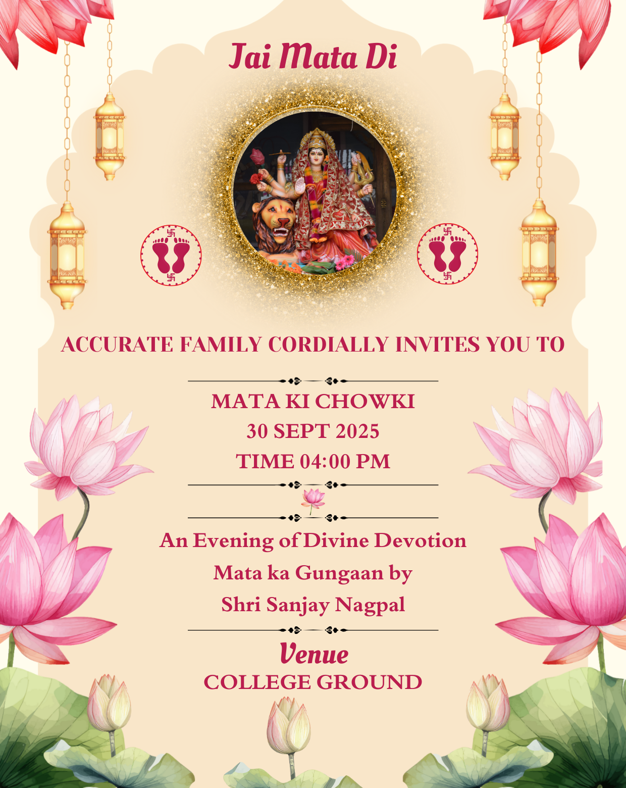 Accurate Family Invites You to Mata Ki Chowki - An Evening of Divine Devotion
