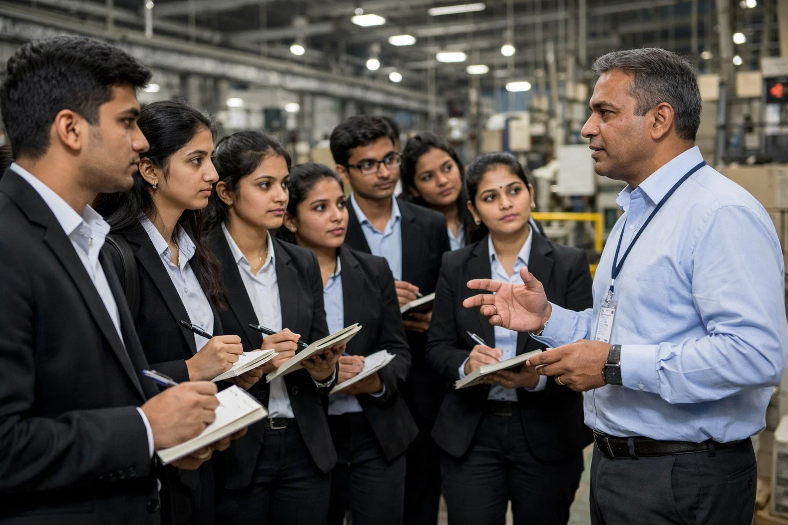 PGDM students learning practical business operations during an industry visit