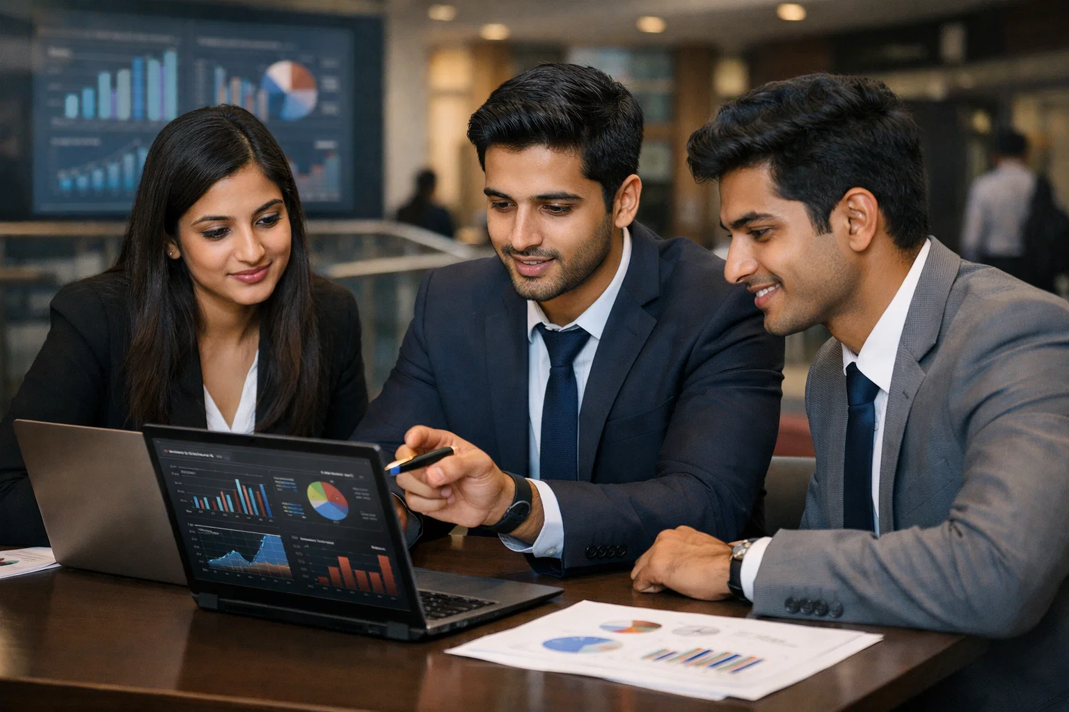 MBA students using data analytics tools for strategic decision-making in management education