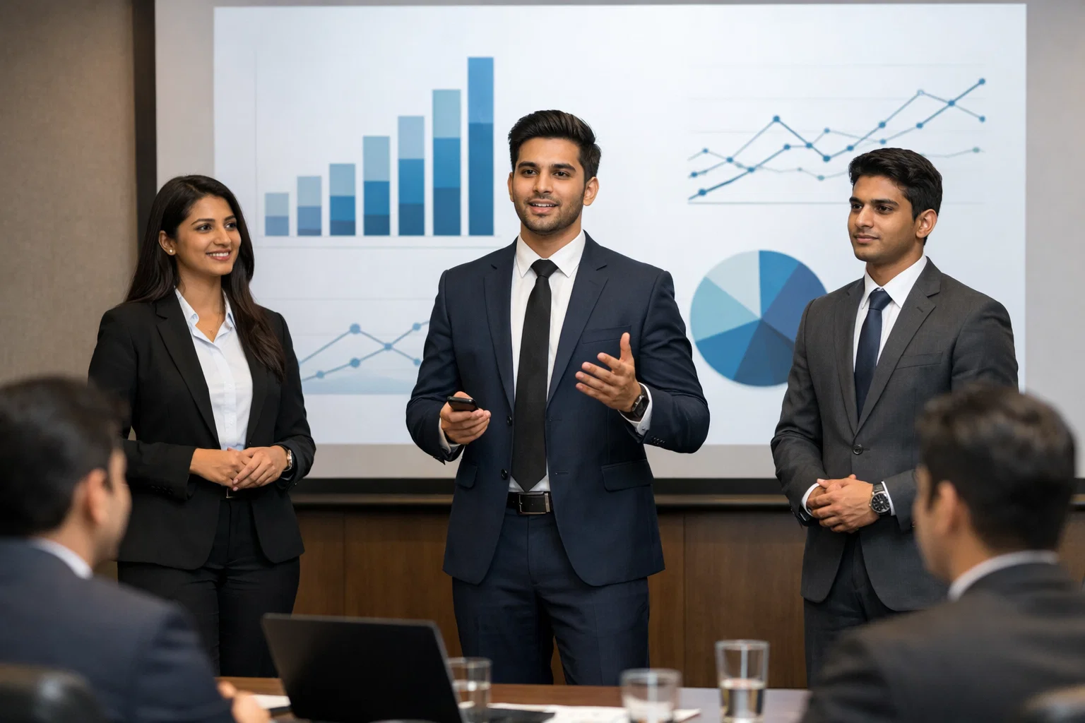 Management students building communication and leadership skills for corporates