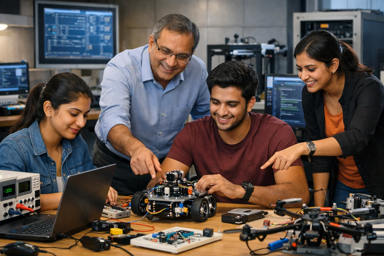 B.Tech students gaining hands-on industry-focused learning in engineering lab