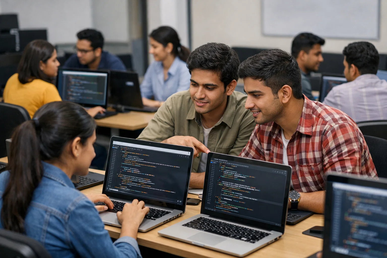 BCA students learning programming and web development for IT jobs